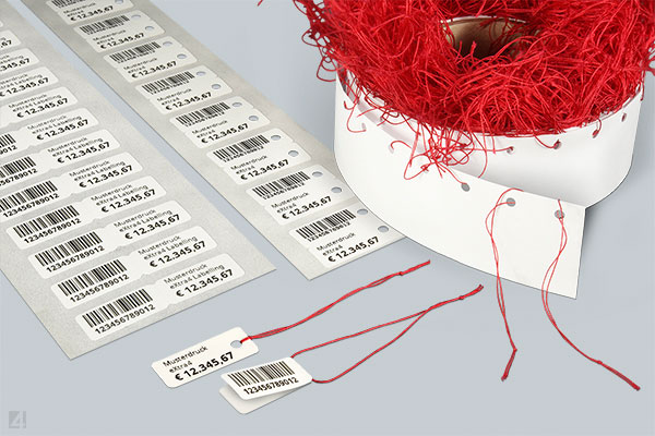 Application of pre-knotted threads on a roll for jewellery labels